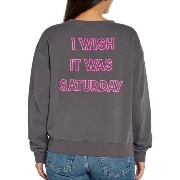 Wildfox I Wish It Was Saturday Grey Sweatshirt Heart Graphic 💔 Size Large - Picture 2 of 10